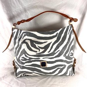 Rare DOONEY & BOURKE Zebra Pattern Leather Large Tote Shoulder Bag J1306024
